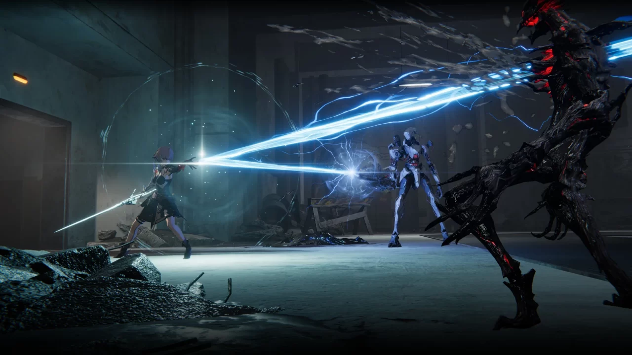 AI LIMIT protagonist Arrisa deflecting a laser beam with the parry mechanic.