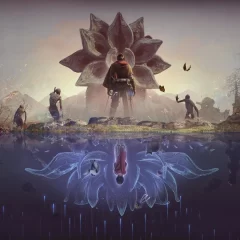 Ballad of Antara art showing a realistic world above and a more mystical version with falling stars in the water's reflection below