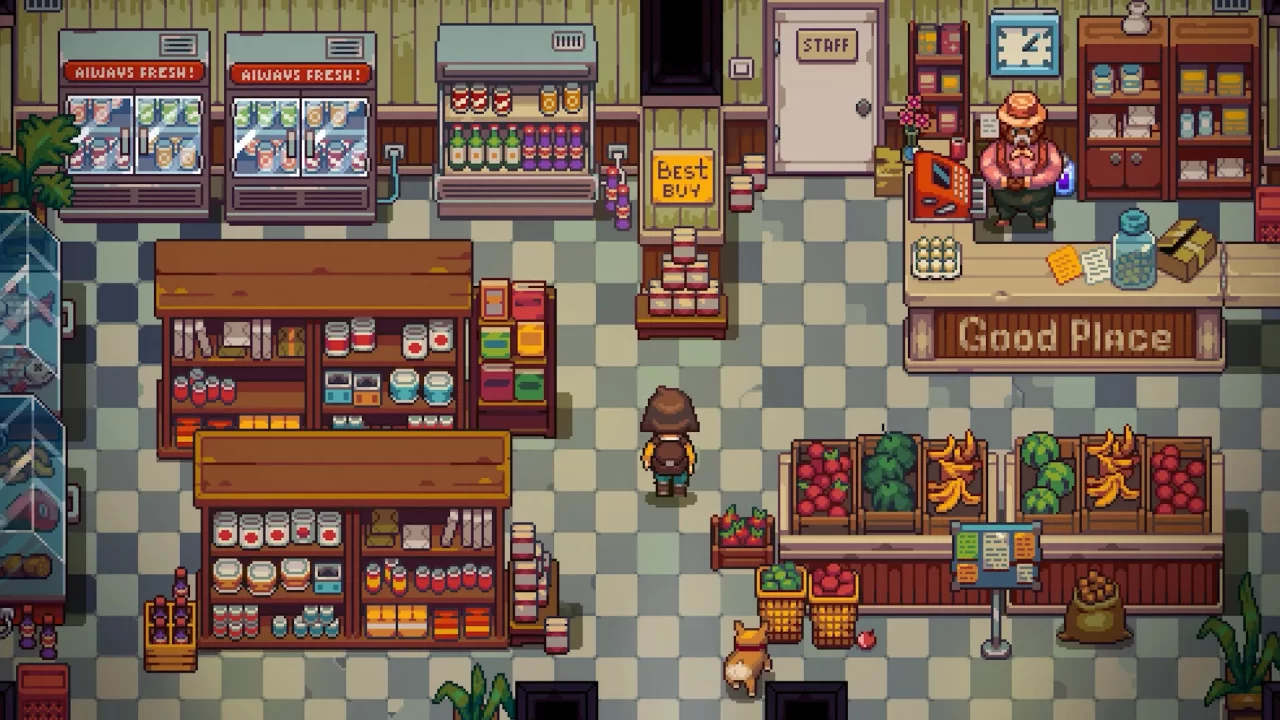 Emily exploring an old-fashioned general store in Bloomtown: A Different Story.