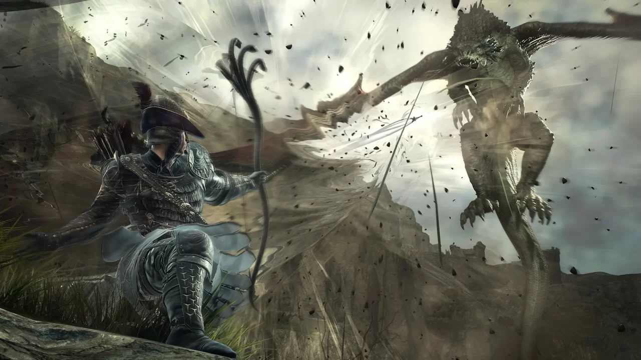 Dragon's Dogma 2: a Magick Archer blasts a drake with a reality distorting arrow.