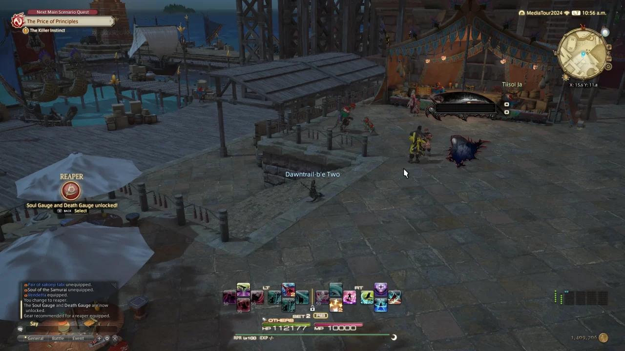 A screenshot in the new hub city Tulliyolal in Final Fantasy XIV Dawntrail