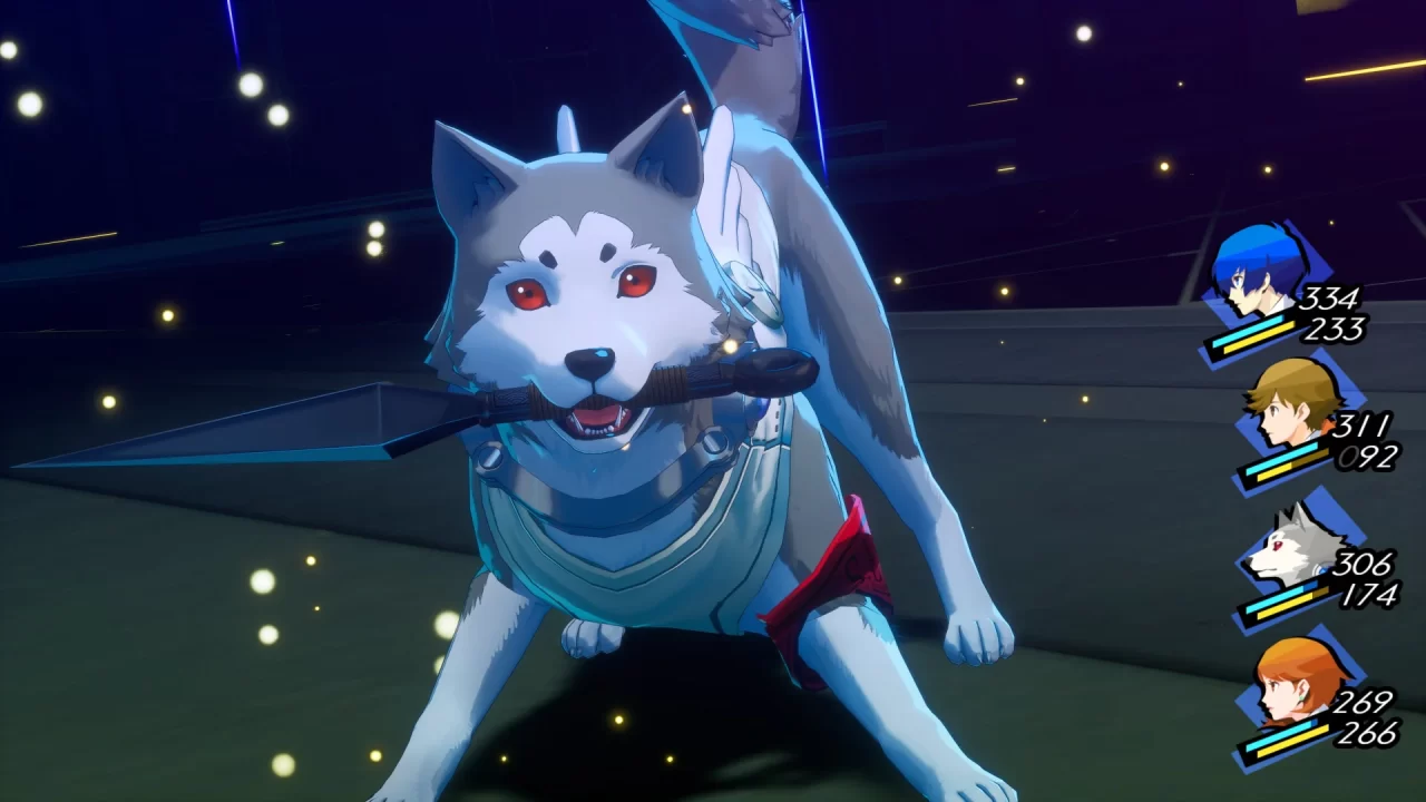 A screenshot of Koromaru in Persona 3 Reload