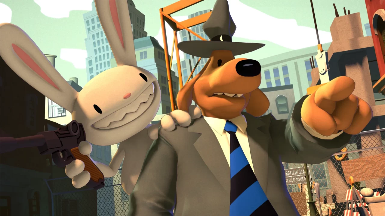 Sam points and looks into the distance as Max readies for trouble in Sam & Max: The Devil's Playhouse.